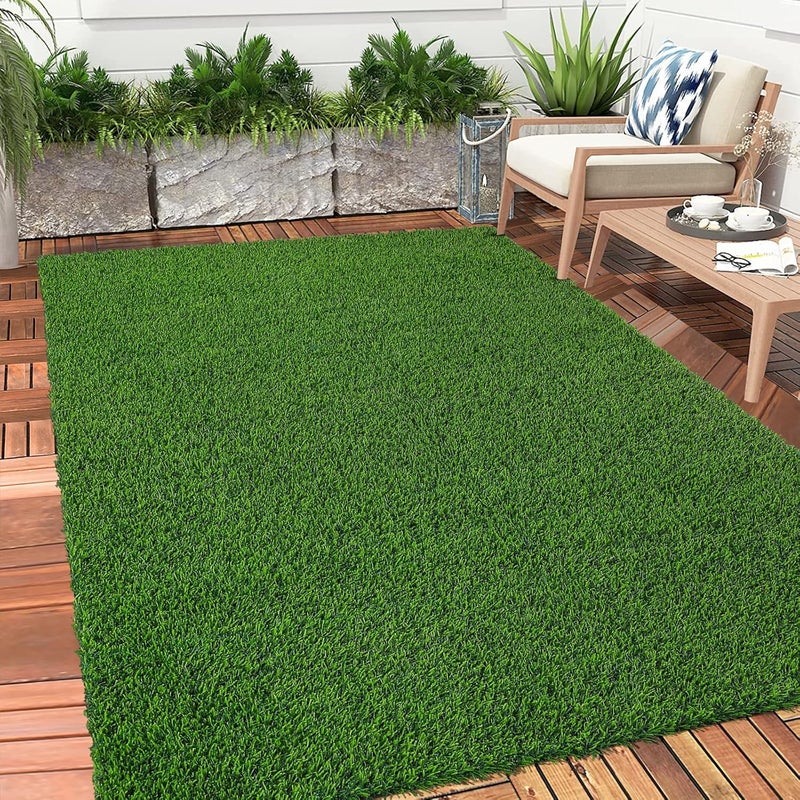 Bsmathom Artificial Grass Rug Indoor Outdoor Rug, 3x5Ft Dog Grass Mat with Drainage Holes, Synthetic Artificial Grass Turf Fake Grass Rug for Balcony Garden Lawn Landscape, 3x5Ft - Image 2